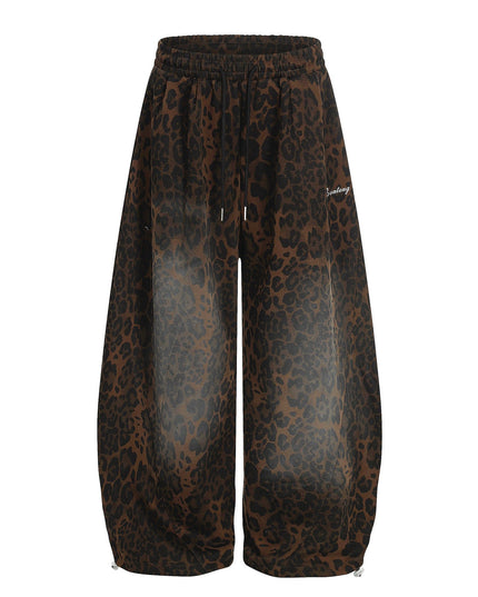 TALKLESSFASHION S / Brown Jiayiku trendy brand 2025 American retro leopard print sweatpants scimitar pants men's and women's vibe ruffians handsome loose wide-leg pants