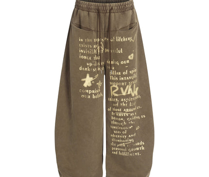 TALKLESSFASHION S / brown Washed Scimitar Wide Sweatpants