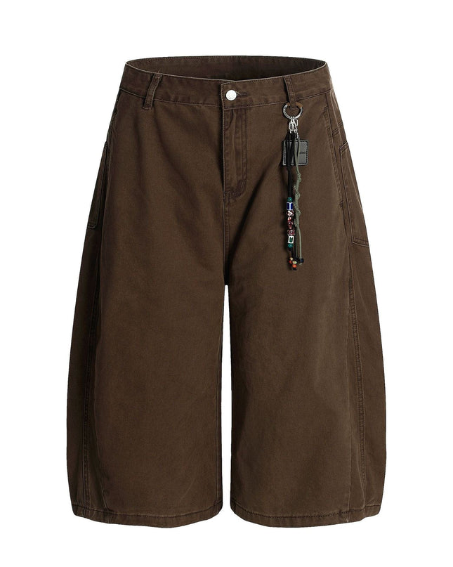 TALKLESSFASHION S / Brown (without pendant) L806 American summer high-end versatile street trend simple workwear design men's loose cropped casual shorts