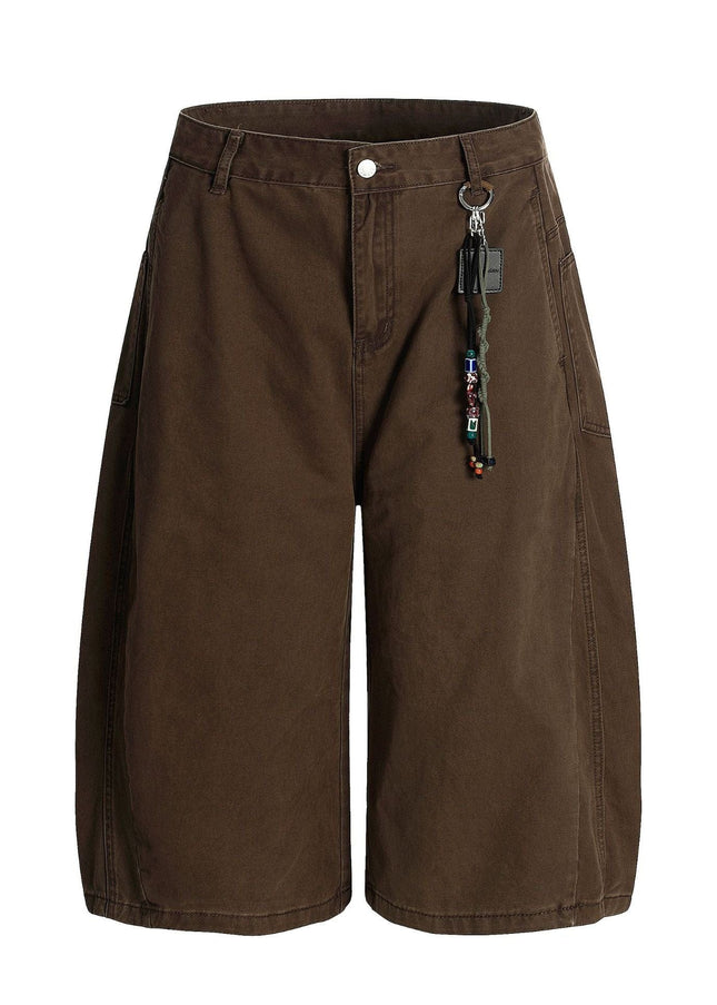 TALKLESSFASHION S / Brown (without pendant) L806 American summer high-end versatile street trend simple workwear design men's loose cropped casual shorts