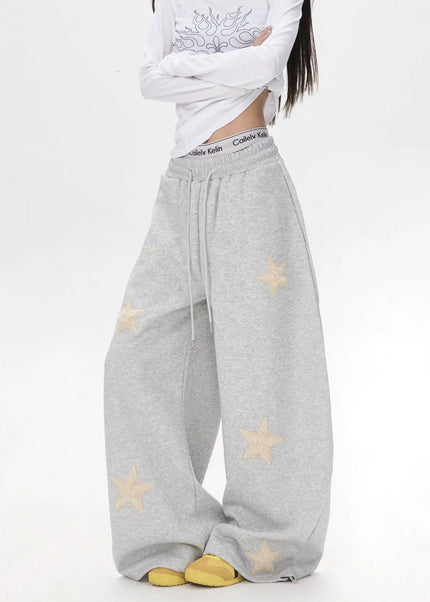 THETLSTUDIO S / C02 Slacks - Grey Vintage star embroidery patch sports street dance sweatpants for women loose and lazy wind slim wide-leg jazz dance scimitar pants
