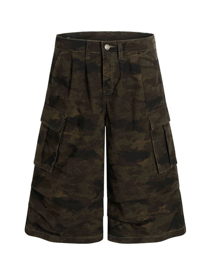 TALKLESSFASHION S / camouflage G6801 American Retro Street Summer High-End Pleated Camouflage Workwear Design Men's Loose Cropped Shorts