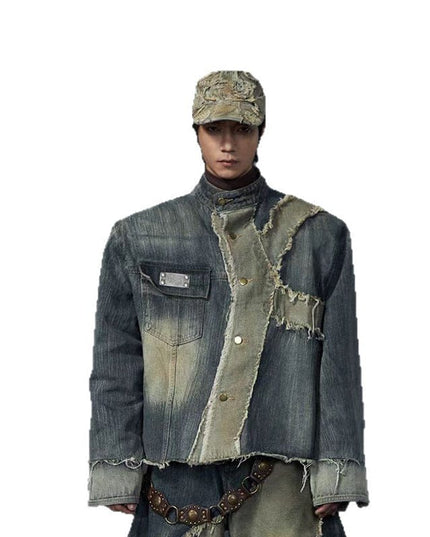 TALKLESSFASHION S / coat stand collar structure Unisex denim jacket & scimitar jeans