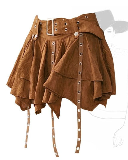 TALKLESSFASHION S / Coffee color 361 Wasteland style retro irregular ruffle skirt women's spring and summer design sense small man streamer pleated skirt