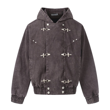 TALKLESSFASHION S / Coffee color Jiayiku trendy brand 2026 new American retro heavy wash old denim jacket airplane buckle jacket locomotive