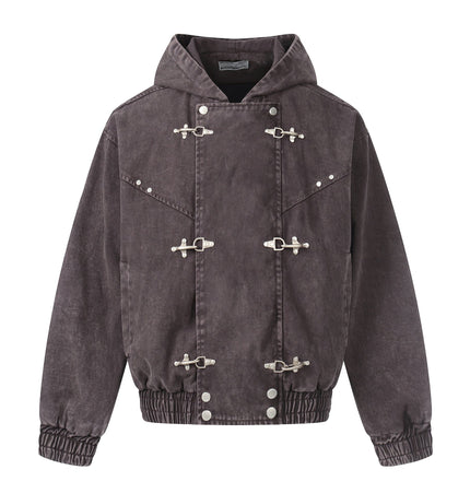 TALKLESSFASHION S / Coffee color Jiayiku trendy brand 2026 new American retro heavy wash old denim jacket airplane buckle jacket locomotive