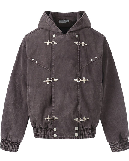 TALKLESSFASHION S / Coffee color Jiayiku trendy brand 2026 new American retro heavy wash old denim jacket airplane buckle jacket locomotive