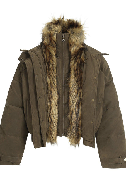 THETLSTUDIO S / Coffee color Pilot PU Fur Collar Padded Jacket