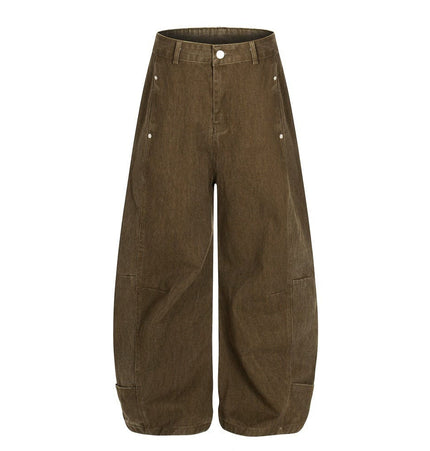 THETLSTUDIO S / Coffee color Retro loose silhouette scimitar pants men's save design pocket washing distressed casual wide-leg floor-length pants trend