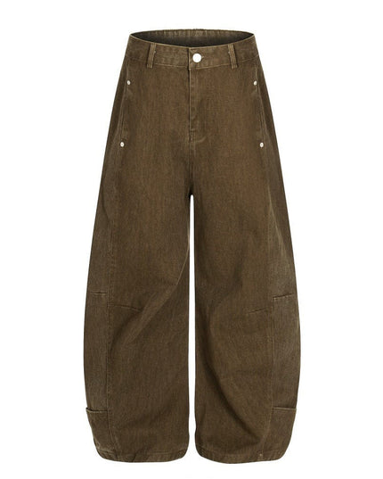TALKLESSFASHION S / Coffee color Retro loose silhouette scimitar pants men's save design pocket washing distressed casual wide-leg floor-length pants trend