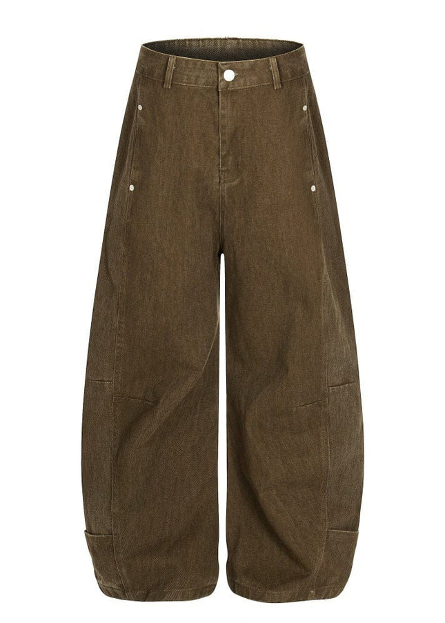 TALKLESSFASHION S / Coffee color Retro loose silhouette scimitar pants men's save design pocket washing distressed casual wide-leg floor-length pants trend