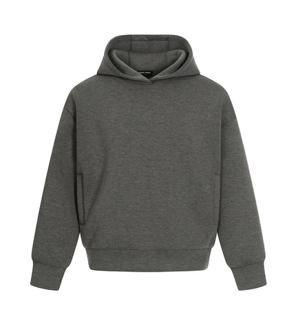 TALKLESSFASHION S / Dark gray 0273 American retro high-end neutral solid color simple design heavy men's short and wide hooded sweatshirt