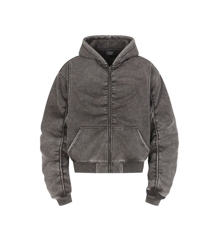 TALKLESSFASHION S / Dark gray Jiayiku Men's Fall 2025 New American Street Personality Hoodie Pleated Washed Old Hoodie with Fleece