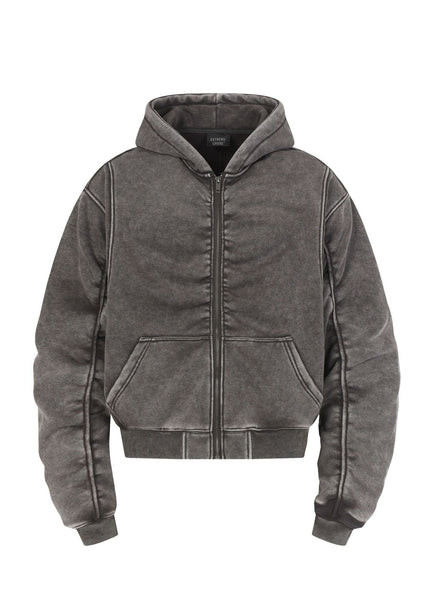 THETLSTUDIO S / Dark gray Jiayiku Men's Fall 2025 New American Street Personality Hoodie Pleated Washed Old Hoodie with Fleece