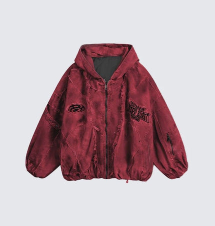 TALKLESSFASHION S / Dark red GUO WEAR wasteland style, national tide, mottled distressed overalls, men's and women's winter cotton clothes, casual and versatile