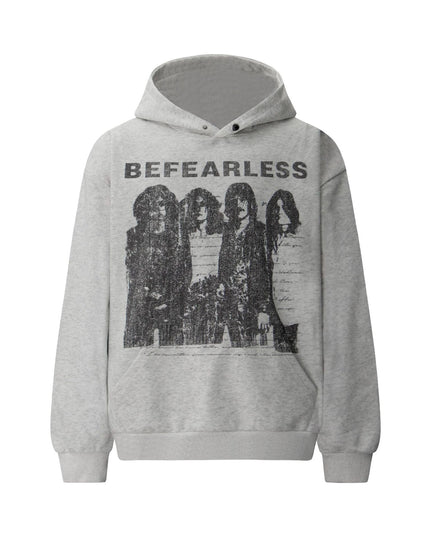 TALKLESSFASHION S / flecking gray 2018 American retro trend heavy compound washed character pattern design men's hooded loose hooded sweatshirt