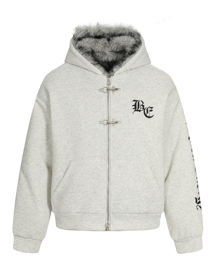TALKLESSFASHION S / Flower ash Jiayiku trendy brand 2025 winter new American mountain carved fur collar cotton jacket fleece sweatshirt jacket hooded cotton jacket