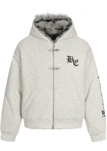 THETLSTUDIO S / Flower ash Jiayiku trendy brand 2025 winter new American mountain carved fur collar cotton jacket fleece sweatshirt jacket hooded cotton jacket