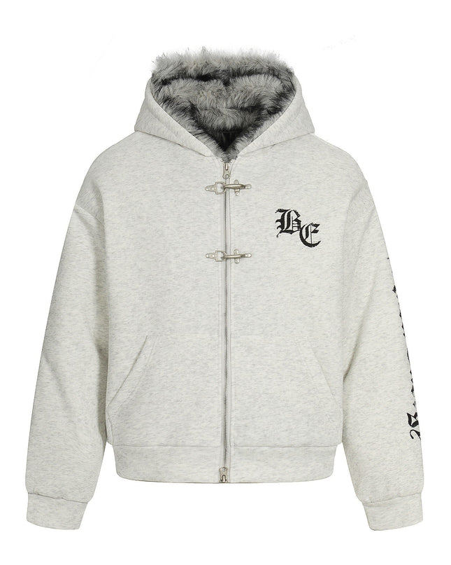 TALKLESSFASHION S / Flower ash Jiayiku trendy brand 2025 winter new American mountain carved fur collar cotton jacket fleece sweatshirt jacket hooded cotton jacket