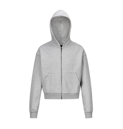 TALKLESSFASHION S / gray 0036 American retro trend men's and women's high street version design solid color men's zipper short and wide hooded sweatshirt