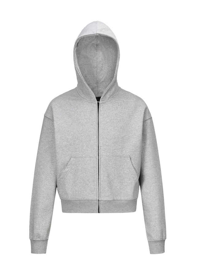 TALKLESSFASHION S / gray 0036 American retro trend men's and women's high street version design solid color men's zipper short and wide hooded sweatshirt