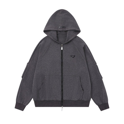 TALKLESSFASHION S / gray 25010 Retro High-End Neutral Trend Solid Color Deconstructed Jacket Design Men's Loose Cardigan Hooded Sweatshirt