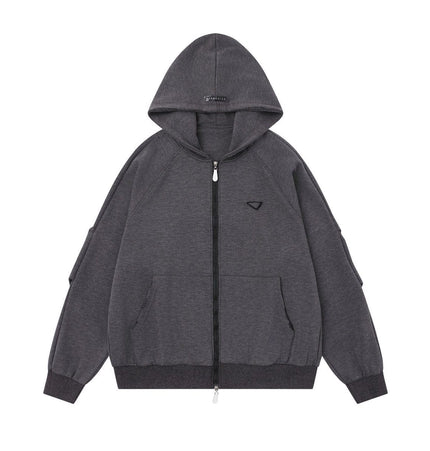 THETLSTUDIO S / gray 25010 Retro High-End Neutral Trend Solid Color Deconstructed Jacket Design Men's Loose Cardigan Hooded Sweatshirt