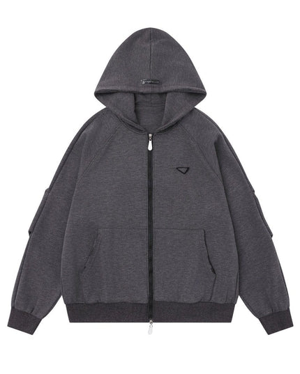 TALKLESSFASHION S / gray 25010 Retro High-End Neutral Trend Solid Color Deconstructed Jacket Design Men's Loose Cardigan Hooded Sweatshirt