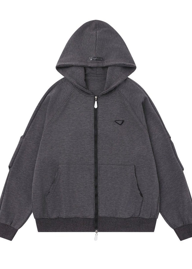 TALKLESSFASHION S / gray 25010 Retro High-End Neutral Trend Solid Color Deconstructed Jacket Design Men's Loose Cardigan Hooded Sweatshirt