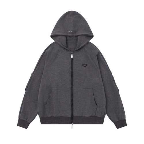 THETLSTUDIO S / gray 25010 Retro High-End Neutral Trend Solid Color Deconstructed Jacket Design Men's Loose Cardigan Hooded Sweatshirt
