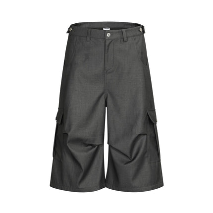 TALKLESSFASHION S / gray BLACKLISTS American cleanfit pleated wide-leg cropped trousers men's and women's high-quality handsome cargo shorts