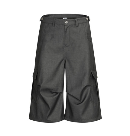 TALKLESSFASHION S / gray BLACKLISTS American cleanfit pleated wide-leg cropped trousers men's and women's high-quality handsome cargo shorts