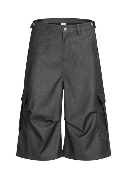 THETLSTUDIO S / gray BLACKLISTS American cleanfit pleated wide-leg cropped trousers men's and women's high-quality handsome cargo shorts
