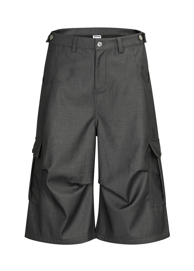 TALKLESSFASHION S / gray BLACKLISTS American cleanfit pleated wide-leg cropped trousers men's and women's high-quality handsome cargo shorts