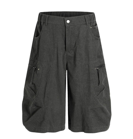 THETLSTUDIO S / gray C896 American Vintage Summer High-End Multi-Pocket Outdoor Design Men's Loose Cropped Casual Cargo Shorts