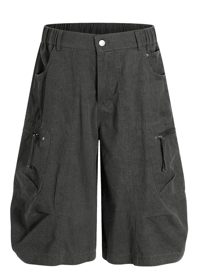 TALKLESSFASHION S / gray C896 American Vintage Summer High-End Multi-Pocket Outdoor Design Men's Loose Cropped Casual Cargo Shorts