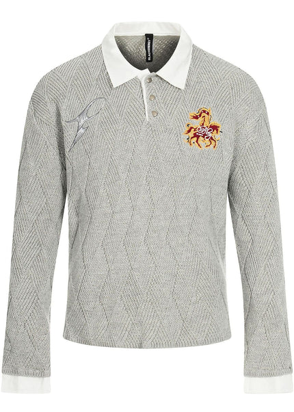 THETLSTUDIO S / gray Campus Style Fake Two-Piece Sweater