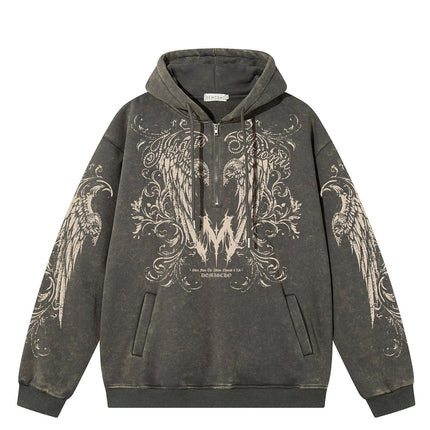 TALKLESSFASHION S / gray Graphic  Washed Hooded Pullover