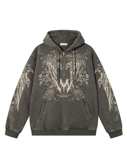 TALKLESSFASHION S / gray Graphic  Washed Hooded Pullover
