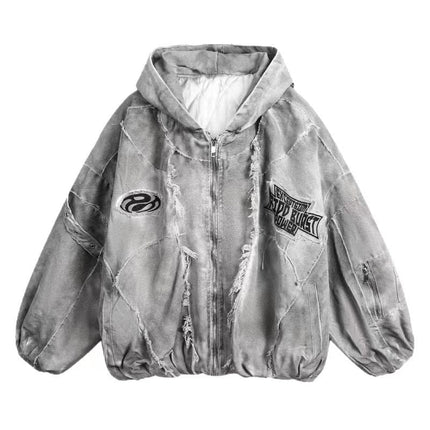 TALKLESSFASHION S / gray GUO WEAR wasteland style, national tide, mottled distressed overalls, men's and women's winter cotton clothes, casual and versatile