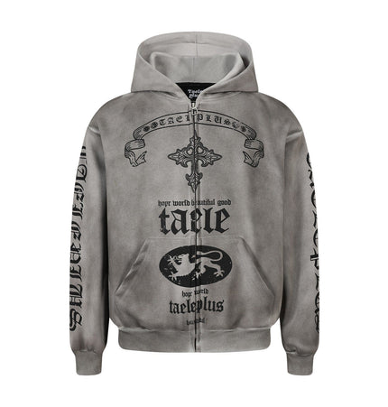 TALKLESSFASHION S / gray Jiayiku Men's 2026 New Wasteland Feng Shui Washed Stained Dyed Cardigan Sweatshirt Jacket Men's and Women's American Street Hoodie