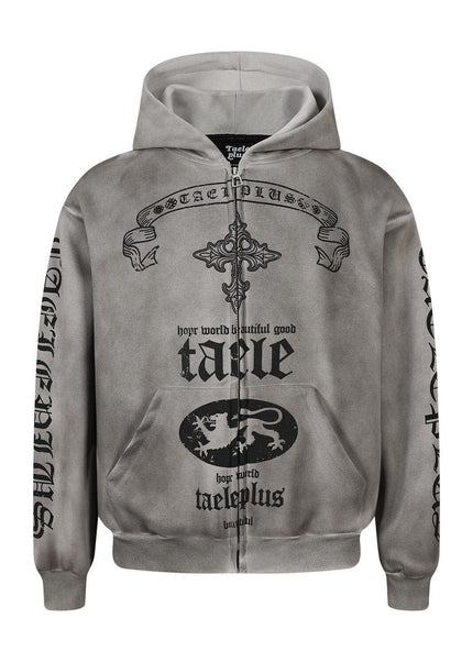 THETLSTUDIO S / gray Jiayiku Men's 2026 New Wasteland Feng Shui Washed Stained Dyed Cardigan Sweatshirt Jacket Men's and Women's American Street Hoodie
