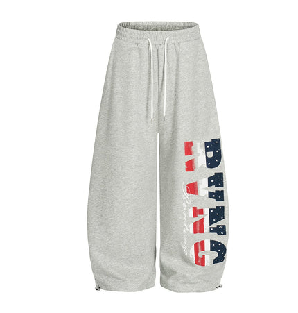 TALKLESSFASHION S / gray Jiayiku trendy brand 2025 new American retro scimitar pants, star-striped sweatpants, men's and women's loose wide-leg trousers