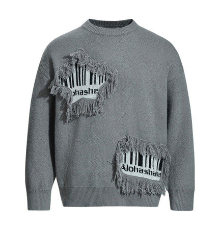 THETLSTUDIO S / gray Pentagram Fringe Knit Sweater