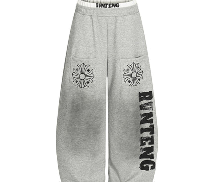 TALKLESSFASHION S / gray Retro Scimitar Cross Sweatpants