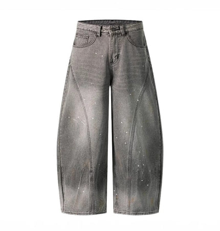 THETLSTUDIO S / gray Retro washed distressed gray ink-splashed cutter jeans, men's and women's trendy brand American street design sense loose pants