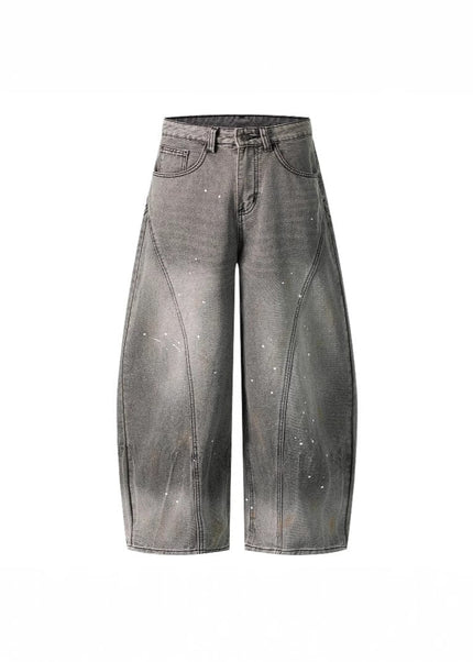THETLSTUDIO S / gray Retro washed distressed gray ink-splashed cutter jeans, men's and women's trendy brand American street design sense loose pants