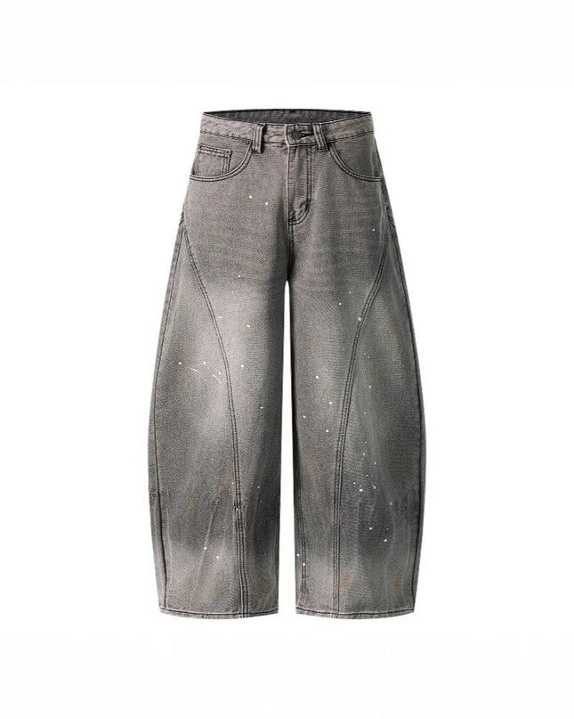 TALKLESSFASHION S / gray Retro washed distressed gray ink-splashed cutter jeans, men's and women's trendy brand American street design sense loose pants