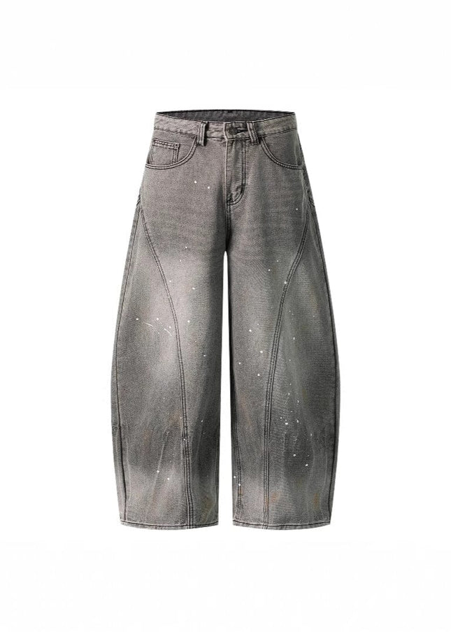 TALKLESSFASHION S / gray Retro washed distressed gray ink-splashed cutter jeans, men's and women's trendy brand American street design sense loose pants