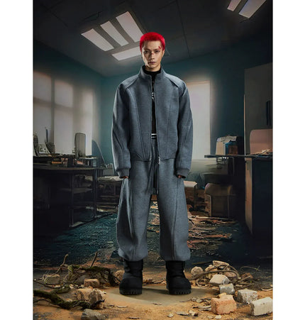 TALKLESSFASHION S / Gray suit Deconstructed High-Weight Zipper Sweat Set